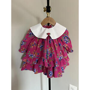 Vintage Princess Made in Ireland Pink Floral Dress - White Peter Pan Collar